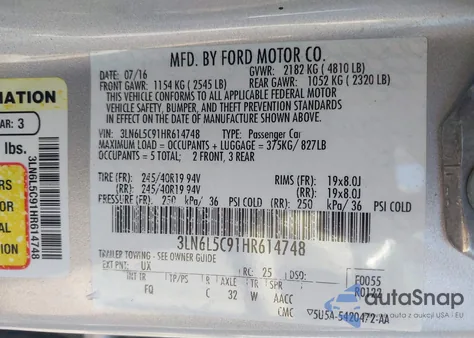 2017 Lincoln Mkz Select z USA, uszkodzony, nr VIN 3LN6L5C91HR614748